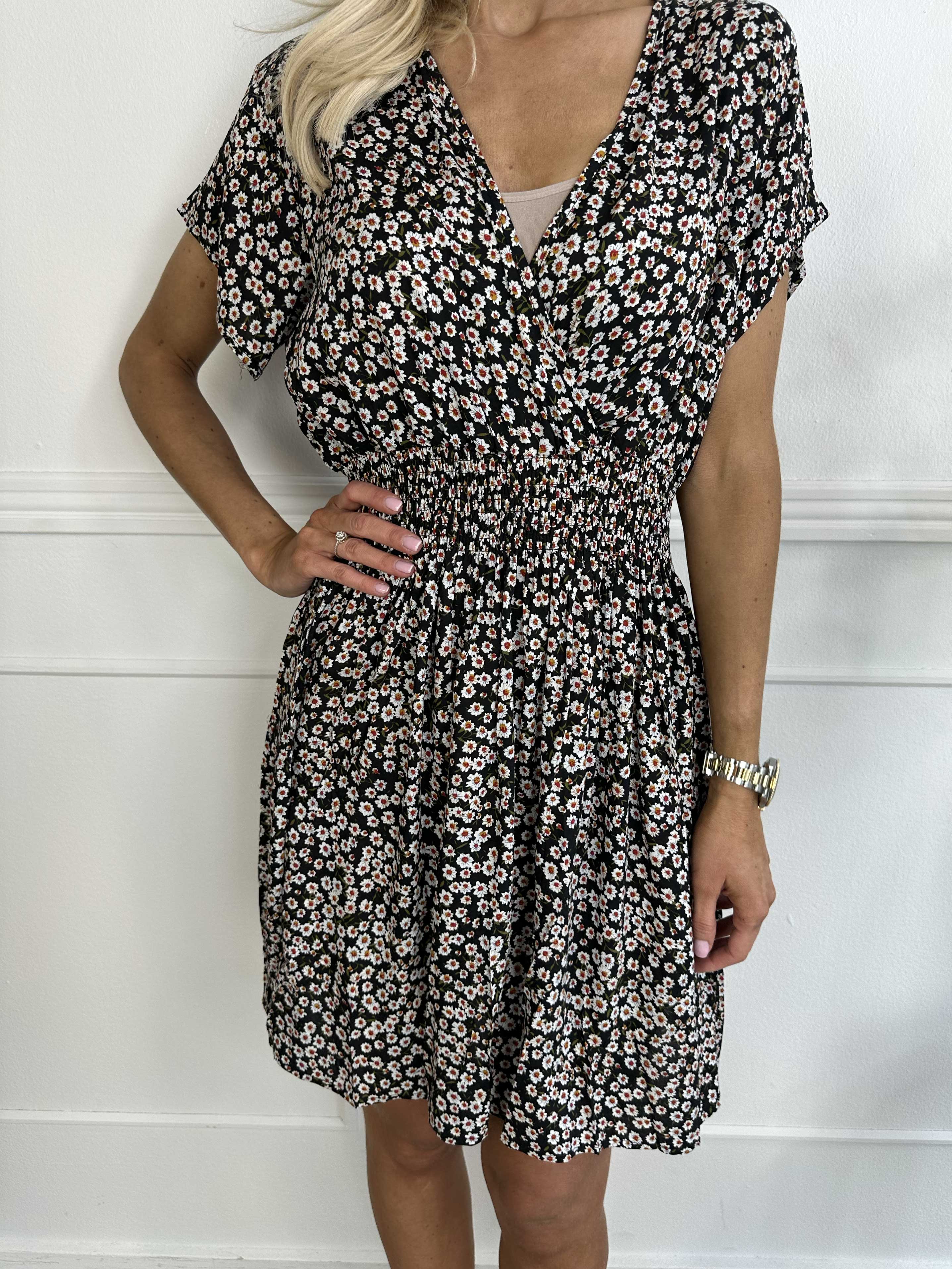 Clementine - Småblommig klänning med resår i midjan